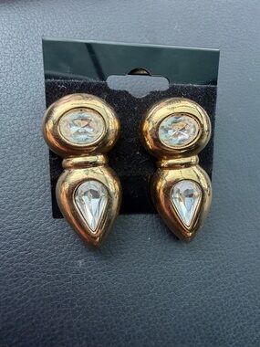 SAL vintage Swarovski Gold Teardrop Double-Disc Stud Earrings